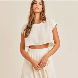 Anthropologie (Mable) Cropped "Santorini" Top, White, Part of Set - S